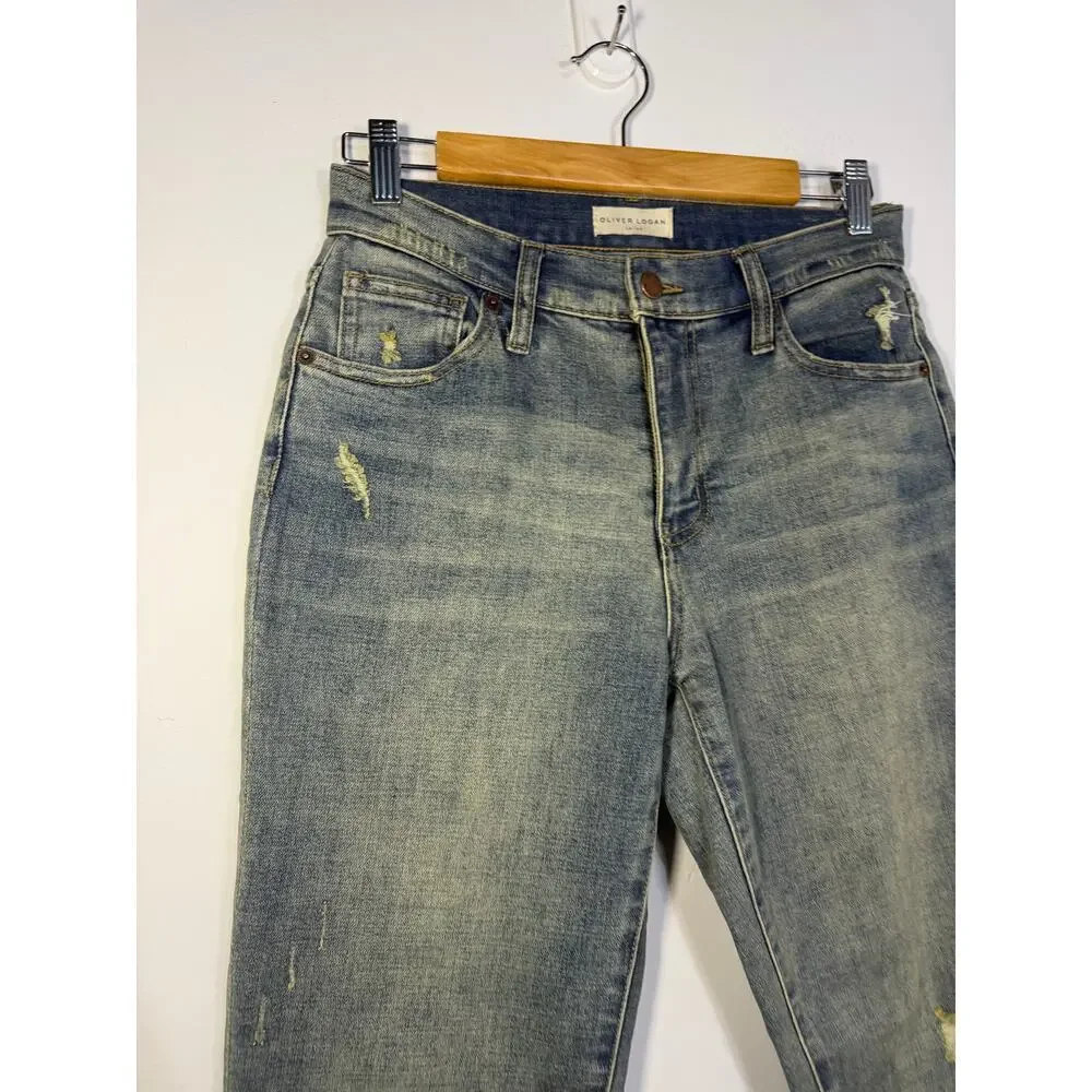 Oliver Logan Womens 4/27 Jeans Crosby Relaxed Taper Raw Hem Distressed Size 25 - Picture 8 of 8